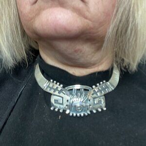 Mexican headdress signed collar necklace sterling silver 925